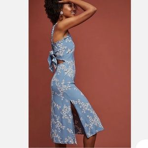 FAITHFULL THE BRAND GISZELLE ESTELLE TIE BACK MIDI DRESS BLUE FLORAL Size 4